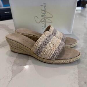 Studio Works Maddie Slide Espadrille Wedge Sandals Womens 8 Neutral Striped Band